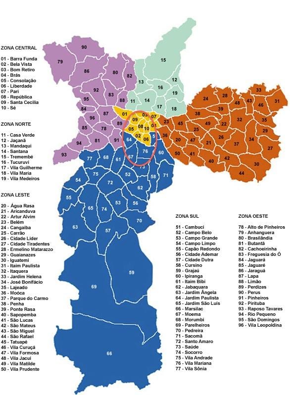 Sao Paulo térkép városrészek